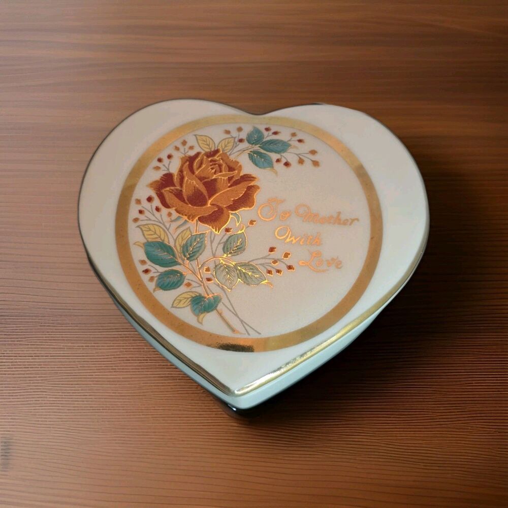 Vintage Heart Trinket Jewelry Box To Mother With Love Porcelain Gift Keepsake